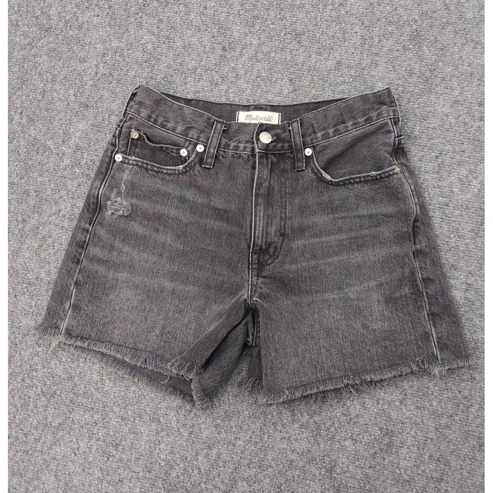 Madewell Denim Shorts 24 Black Cut Off Mid Length Relaxed Stretch Cotton Jean